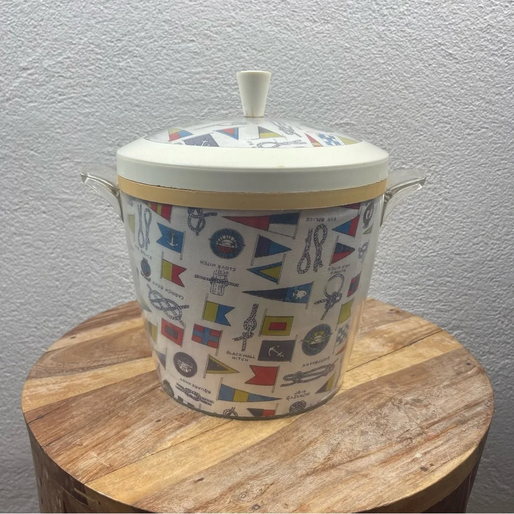 Vintage l 50s Novelty Kitsch Pinup Nautical Boat Flag Rope Knot Words Ice Bucket